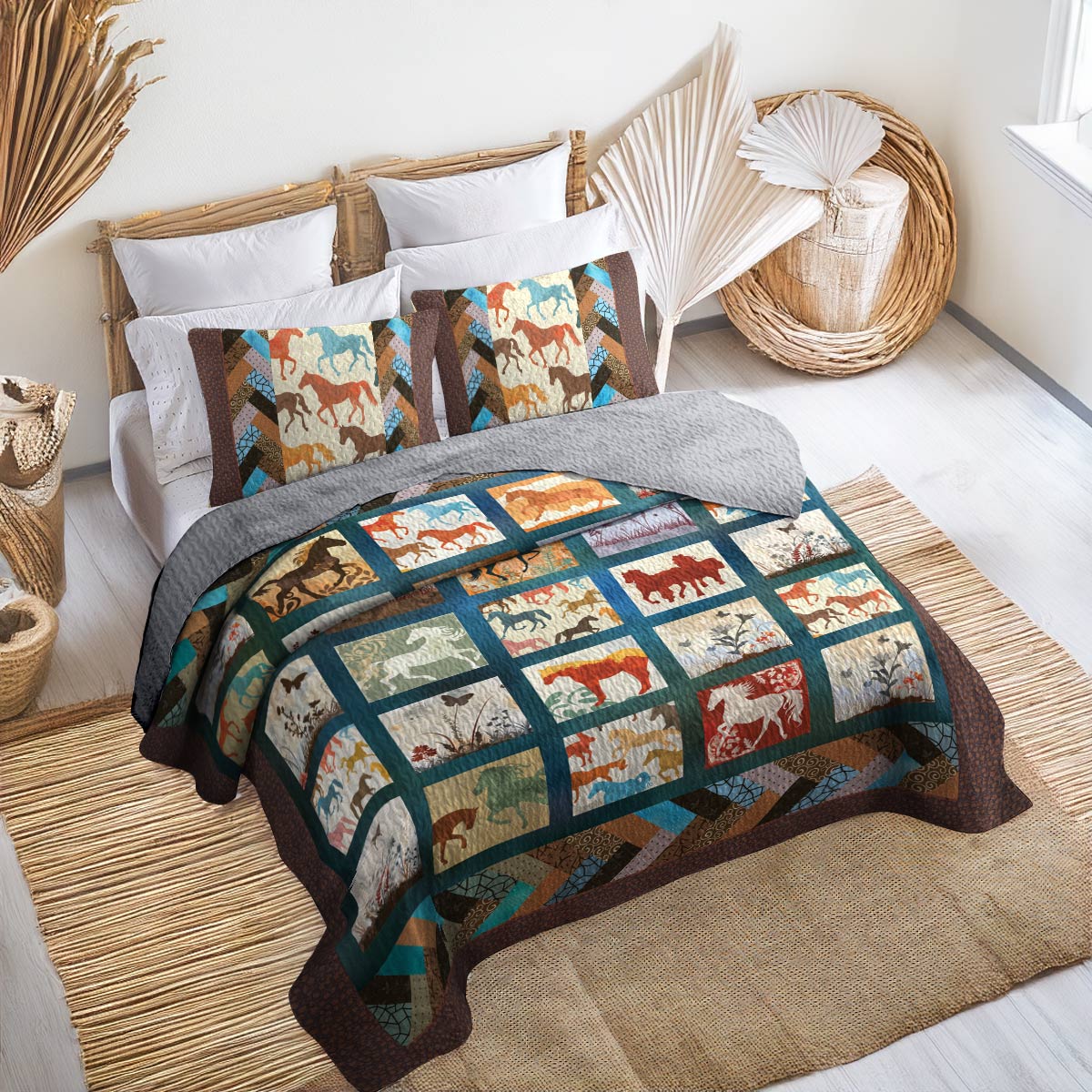 Shineful All Season Quilt 3-Piece Set Vintage Horse