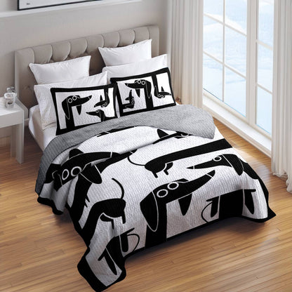 Shineful All Season Quilt 3-Piece Set Dachshund B&W