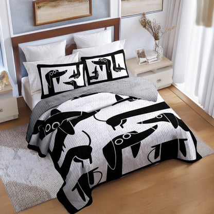 Shineful All Season Quilt 3-Piece Set Dachshund B&W