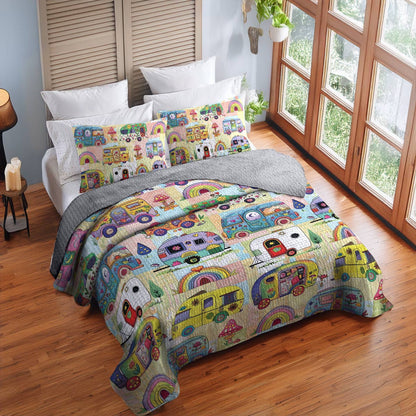 Shineful All Season Quilt 3-Piece Set Camping Van Colorful