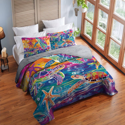 Shineful All Season Quilt 3-Piece Set Turtle rainbow