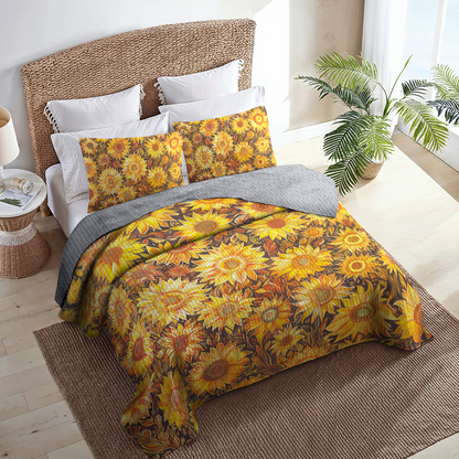 Shineful All Season Quilt 3-Piece Set Golden Sunflower Bloom