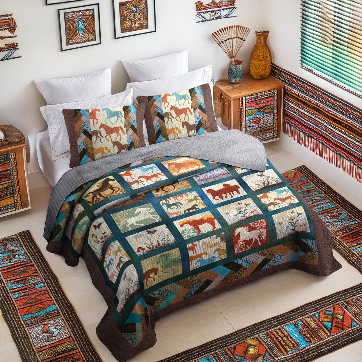 Shineful All Season Quilt 3-Piece Set Vintage Horse