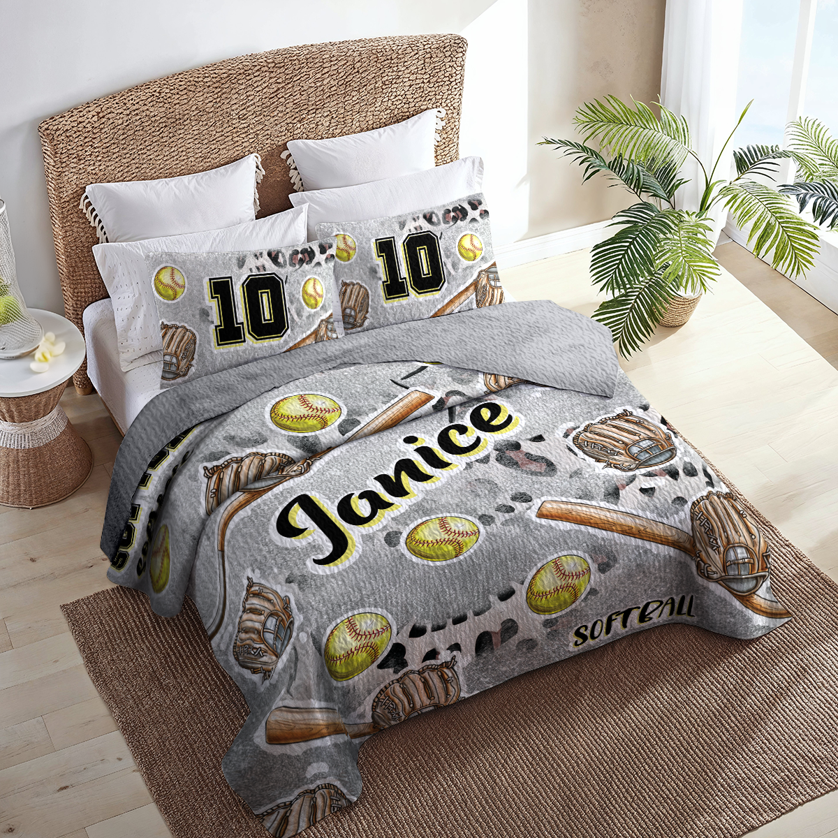 Shineful Personalized All Season Quilt 3-Piece Set All-Star Softball Love