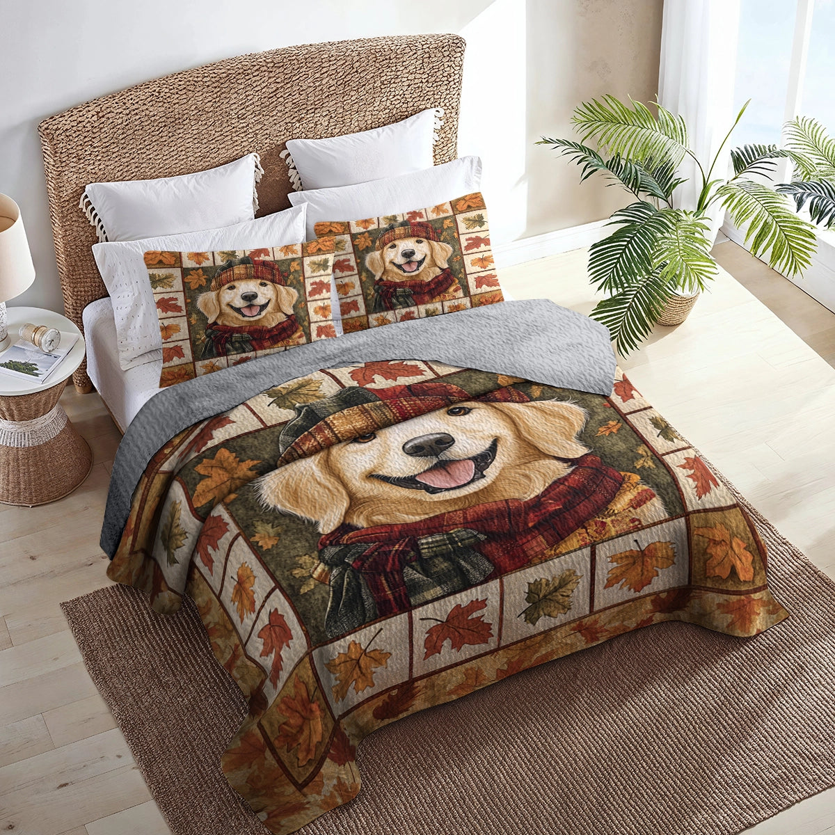 Shineful All Season Quilt 3-Piece Set Golden Autumn Paws