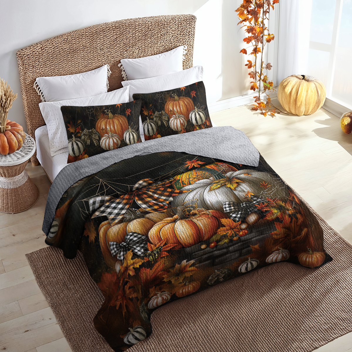 Shineful All Season Quilt 3-Piece Set Cozy Pumpkin Coquette