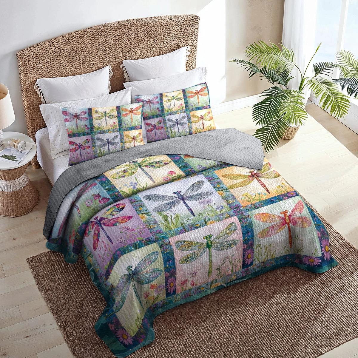 Shineful All Season Quilt 3-Piece Set - Dragonfly Garden