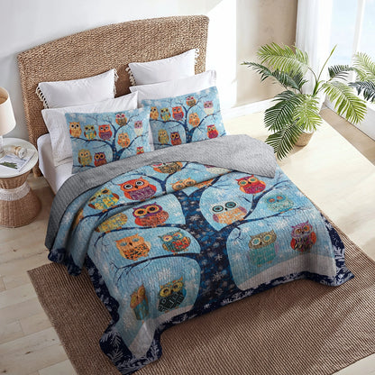 Shineful All Season Quilt 3-Piece Set - Winter Owl Tree