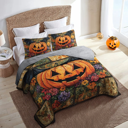 Shineful All Season Quilt 3-Piece Set - Autumn Harvest Jack-O'-Lantern