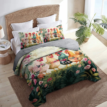 Shineful All Season Quilt 3-Piece Set Chicken Tropical Cluck Quilt