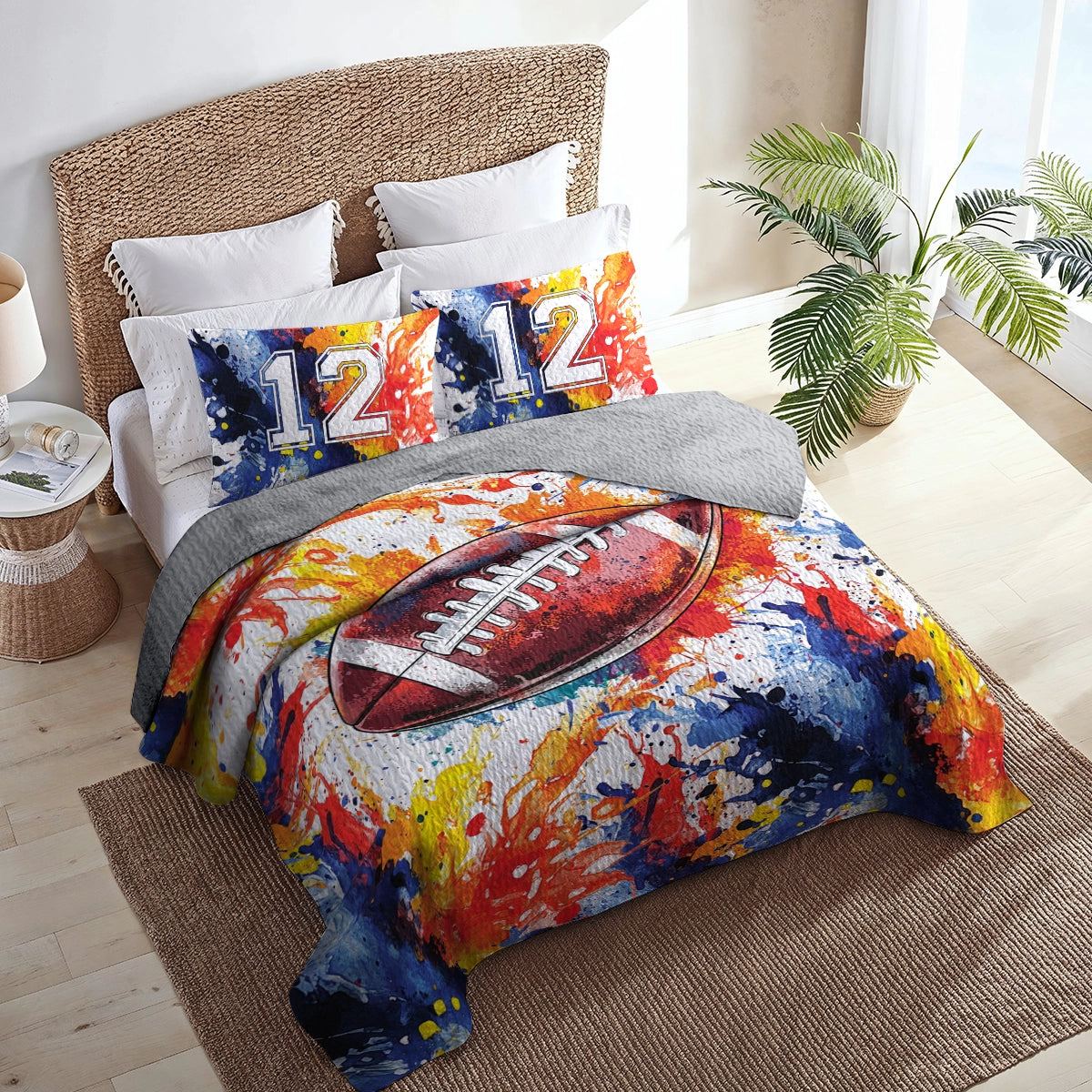 Shineful All Season Quilt 3-Piece Set Football Touchdown Dream