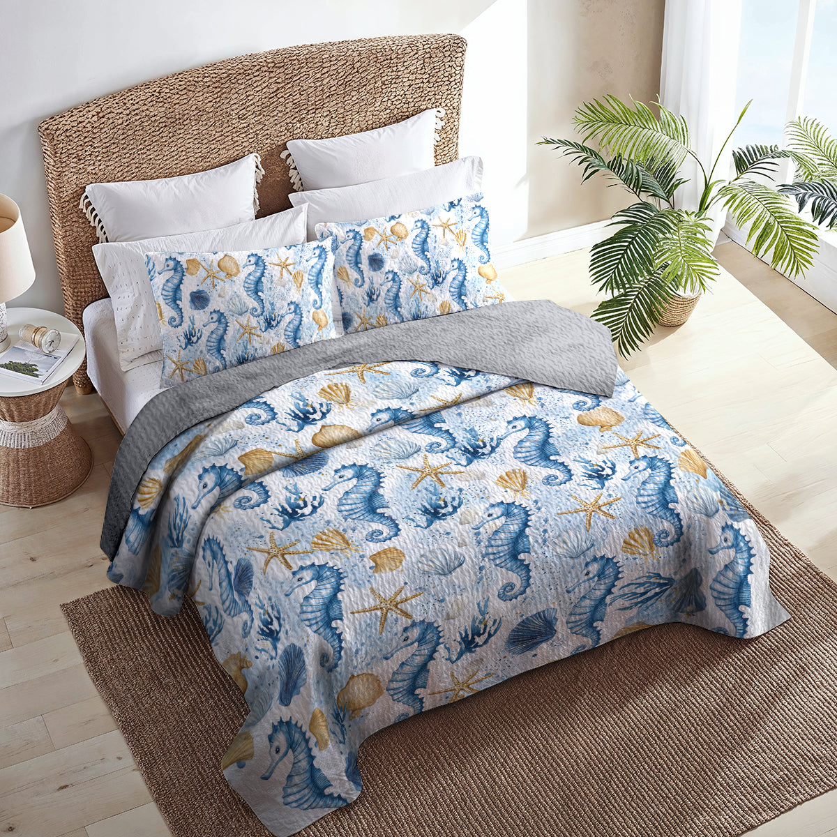 Shineful All Season Quilt 3-Piece Set - Seahorse Ocean Dream Quilt