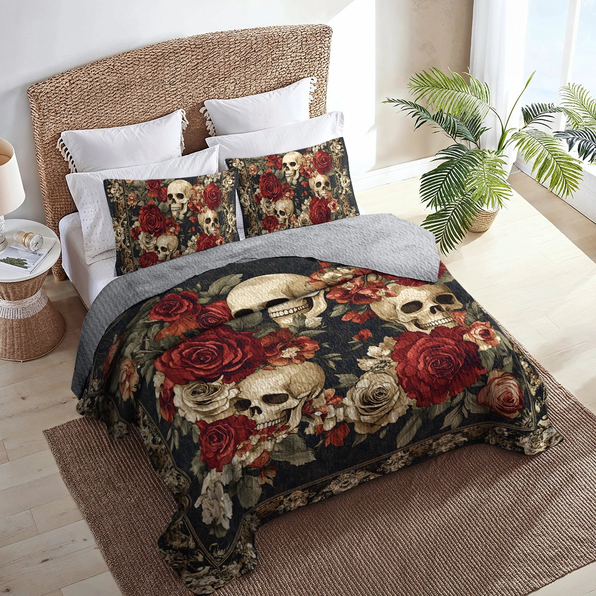 Shineful All Season Quilt 3-Piece Set Skull Crimson Shadows