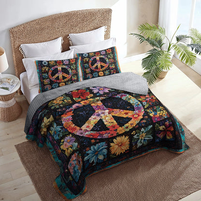 Shineful All Season Quilt 3-Piece Set - Hippie Peace Blossom