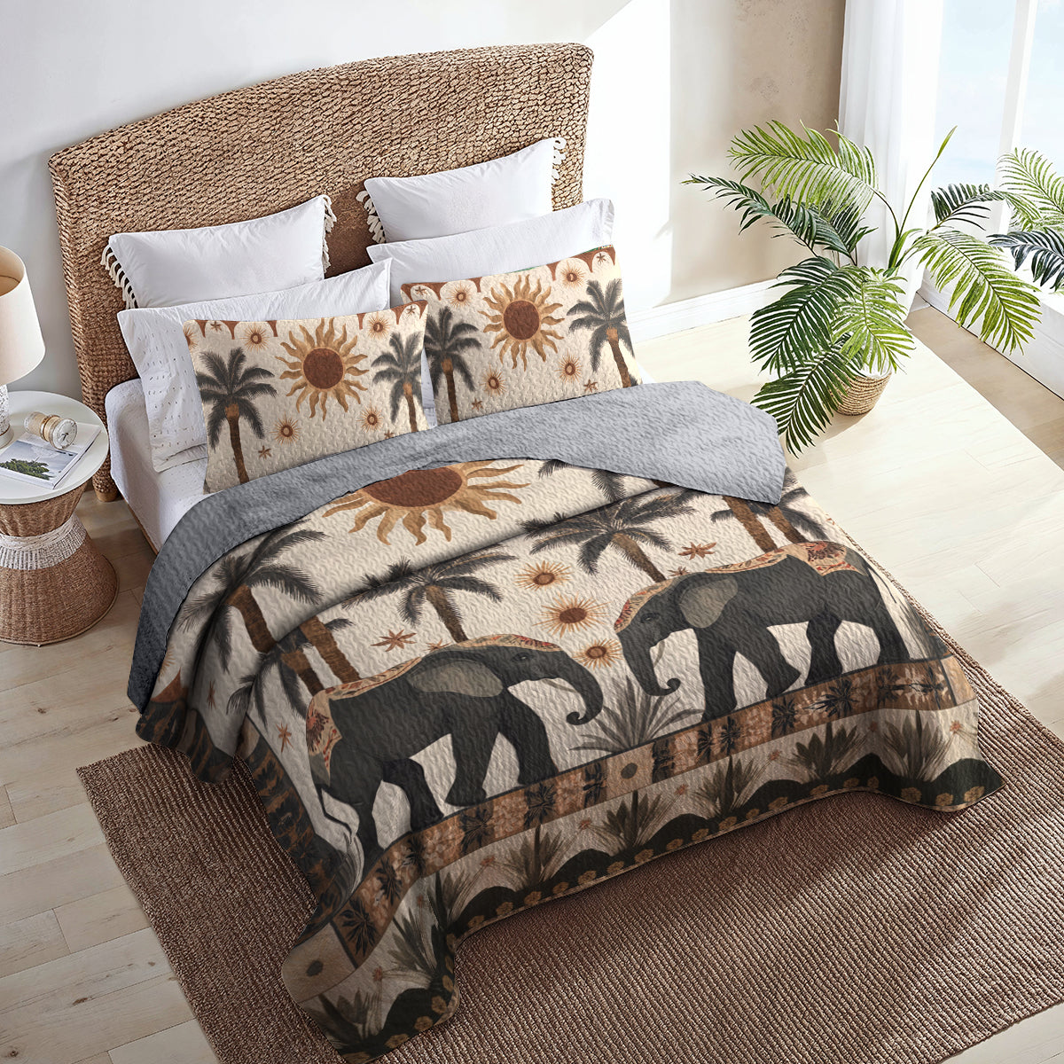 Shineful All Season Quilt 3-Piece Set Elephant Savannah Dream