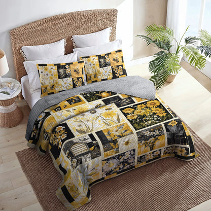 Shineful All Season Quilt 3-Piece Set Bee Meadow Comfort