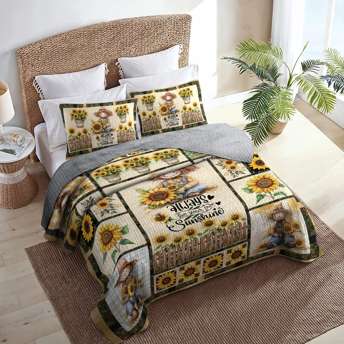 Shineful All Season Quilt 3-Piece Set Happy Sunflower Farm Scarecrow