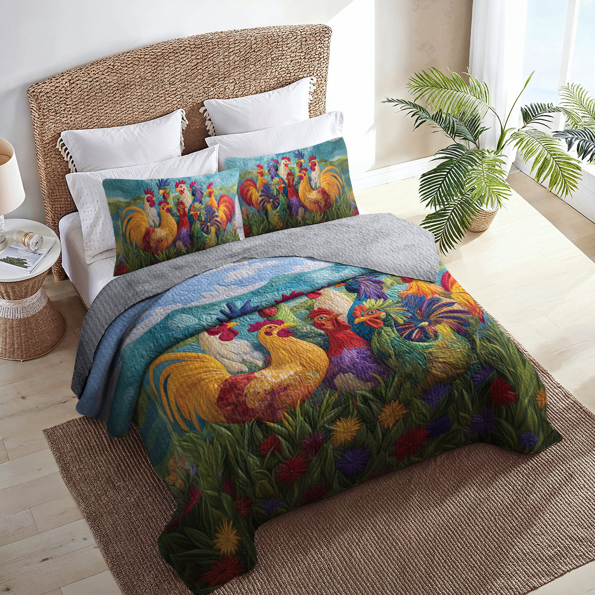 Shineful All Season Quilt 3-Piece Set Morning Glory Rooster