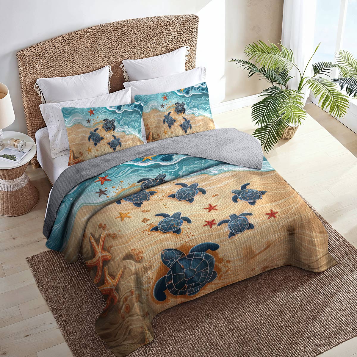 Shineful All Season Quilt 3-Piece Set Turtle Ocean