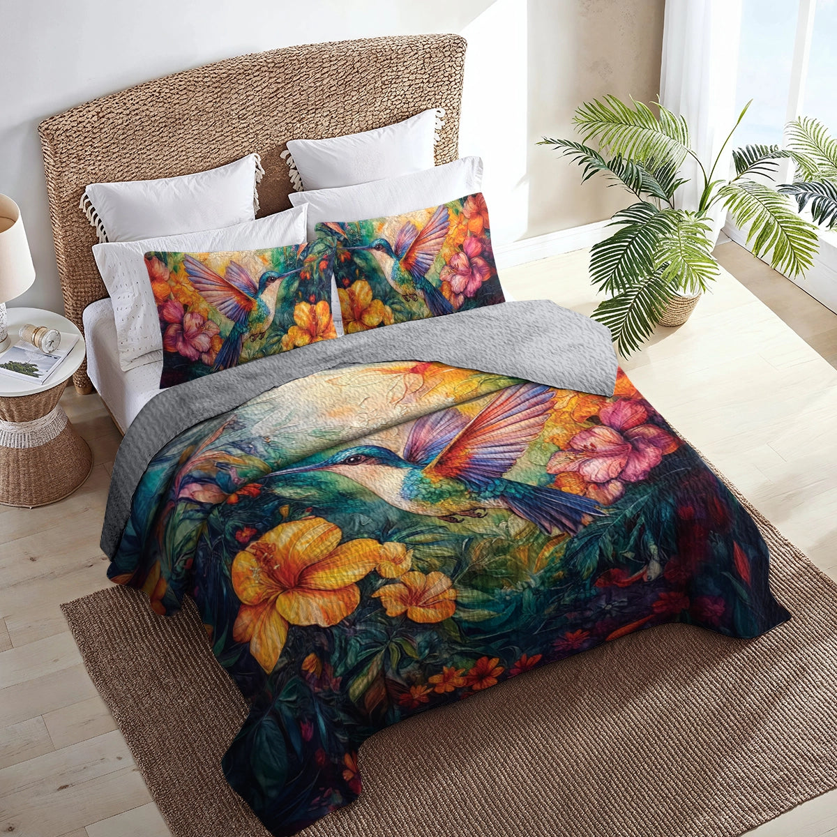 Shineful All Season Quilt 3-Piece Set Hummingbird Paradise