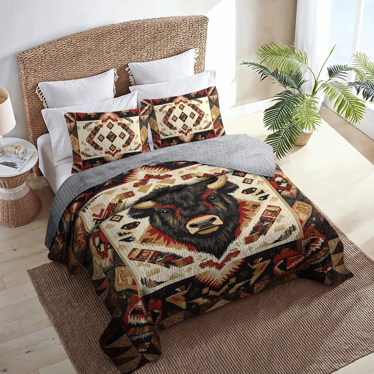 Shineful All Season Quilt 3-Piece Set Native American Buffalo Spirit