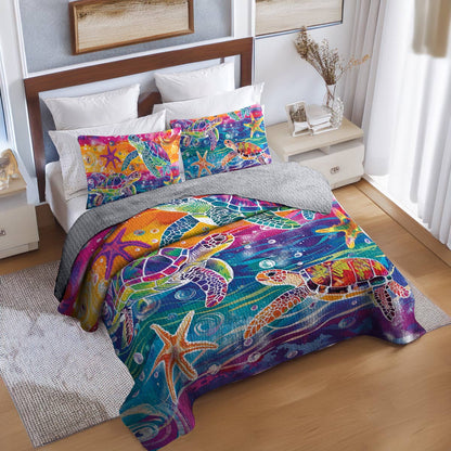 Shineful All Season Quilt 3-Piece Set Turtle rainbow