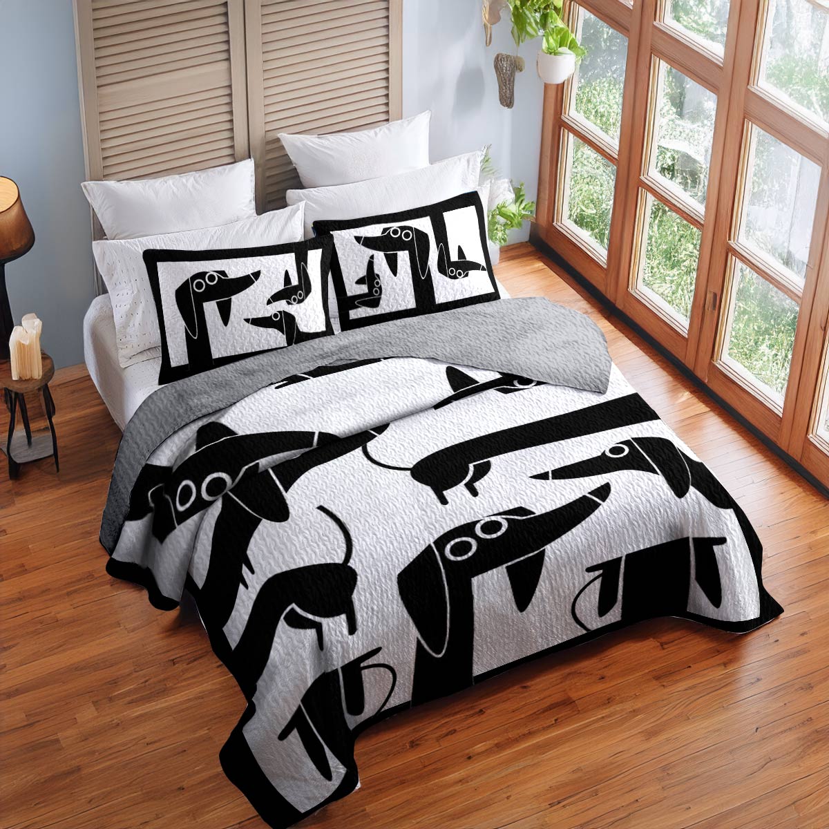 Shineful All Season Quilt 3-Piece Set Dachshund B&W