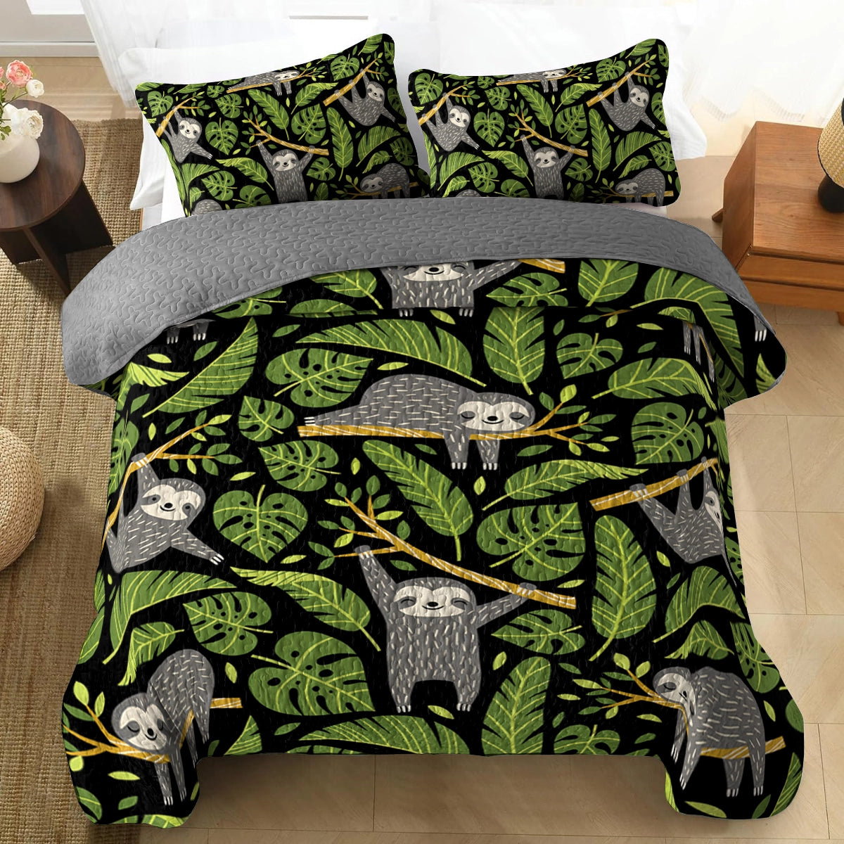 Shineful All Season Quilt 3-Piece Set - Chilling Sloths