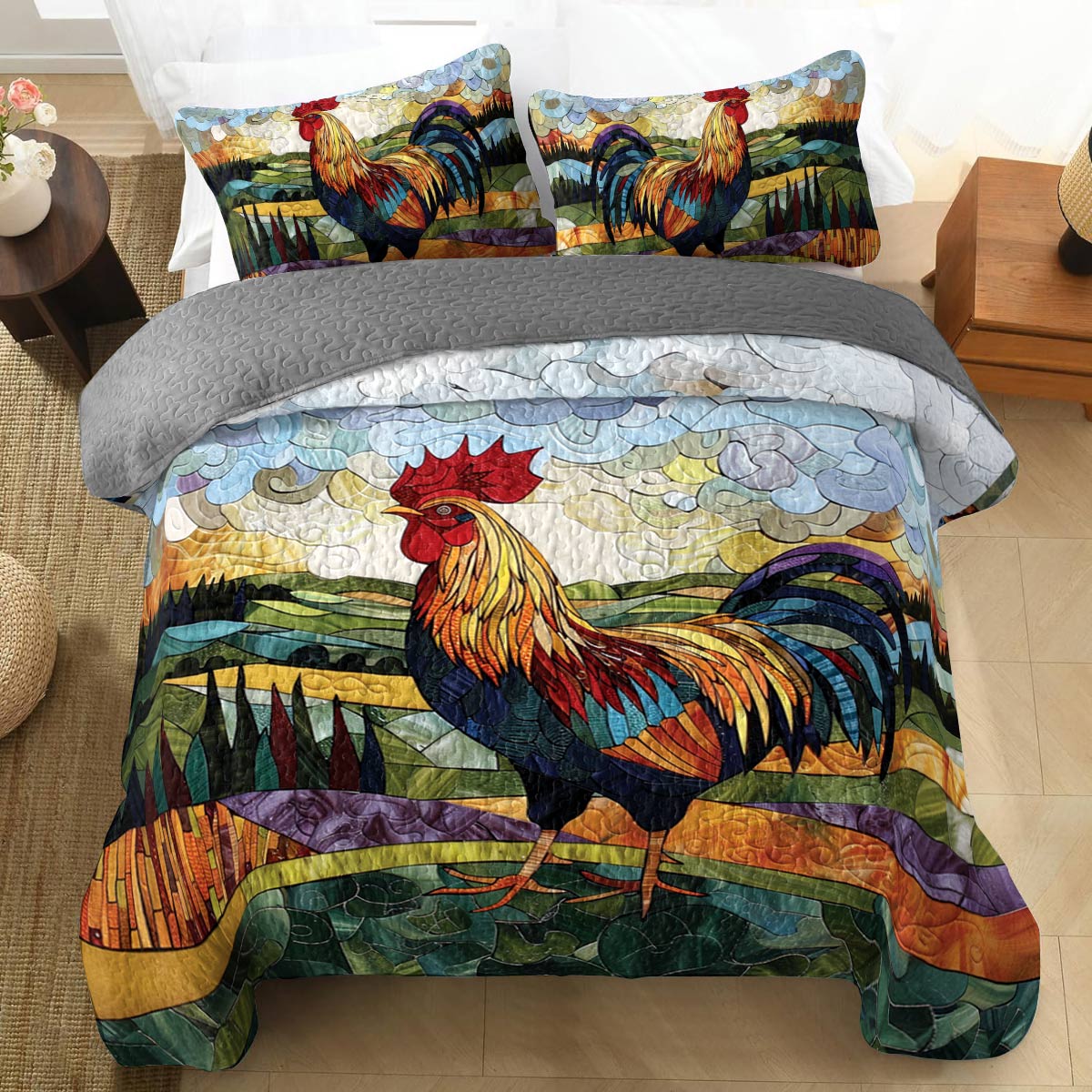 Shineful All Season Quilt 3-teiliges Set Countryside Rooster