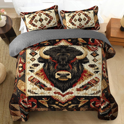 Shineful All Season Quilt 3-Piece Set Native American Buffalo Spirit