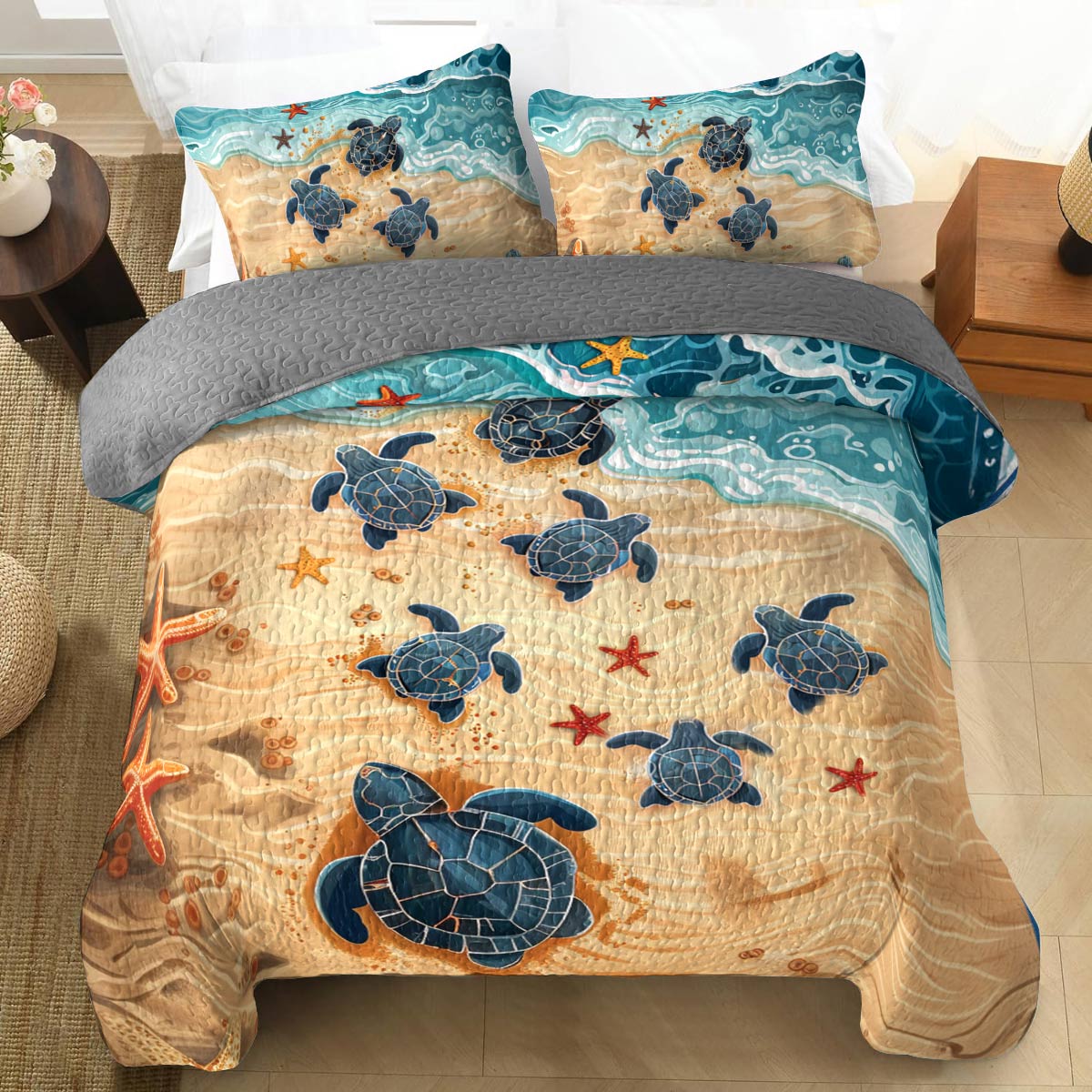 Shineful All Season Quilt 3-Piece Set Turtle Ocean