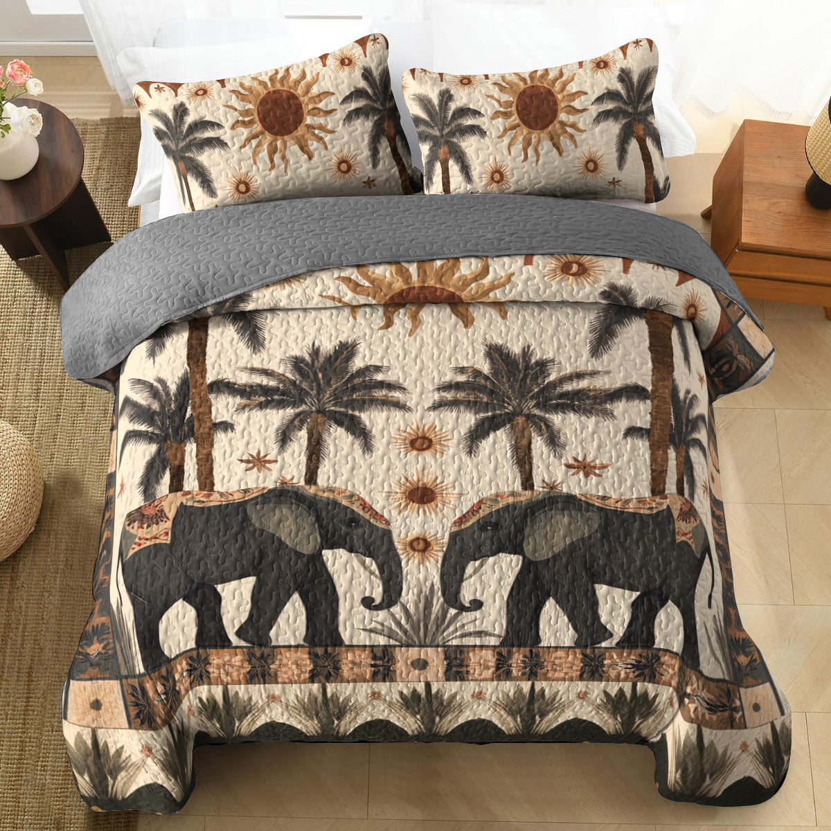 Shineful All Season Quilt 3-Piece Set Elephant Savannah Dream