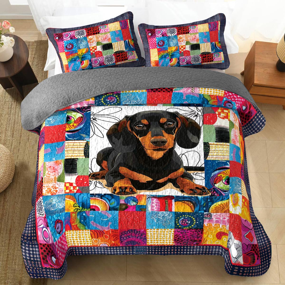 Shineful All Season Quilt 3-Piece Set Dachshund Quilt 2