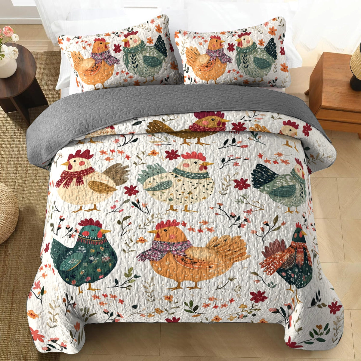 Shineful All Season Quilt 3-teiliges Set Chicken Cozy Cluck Quilt