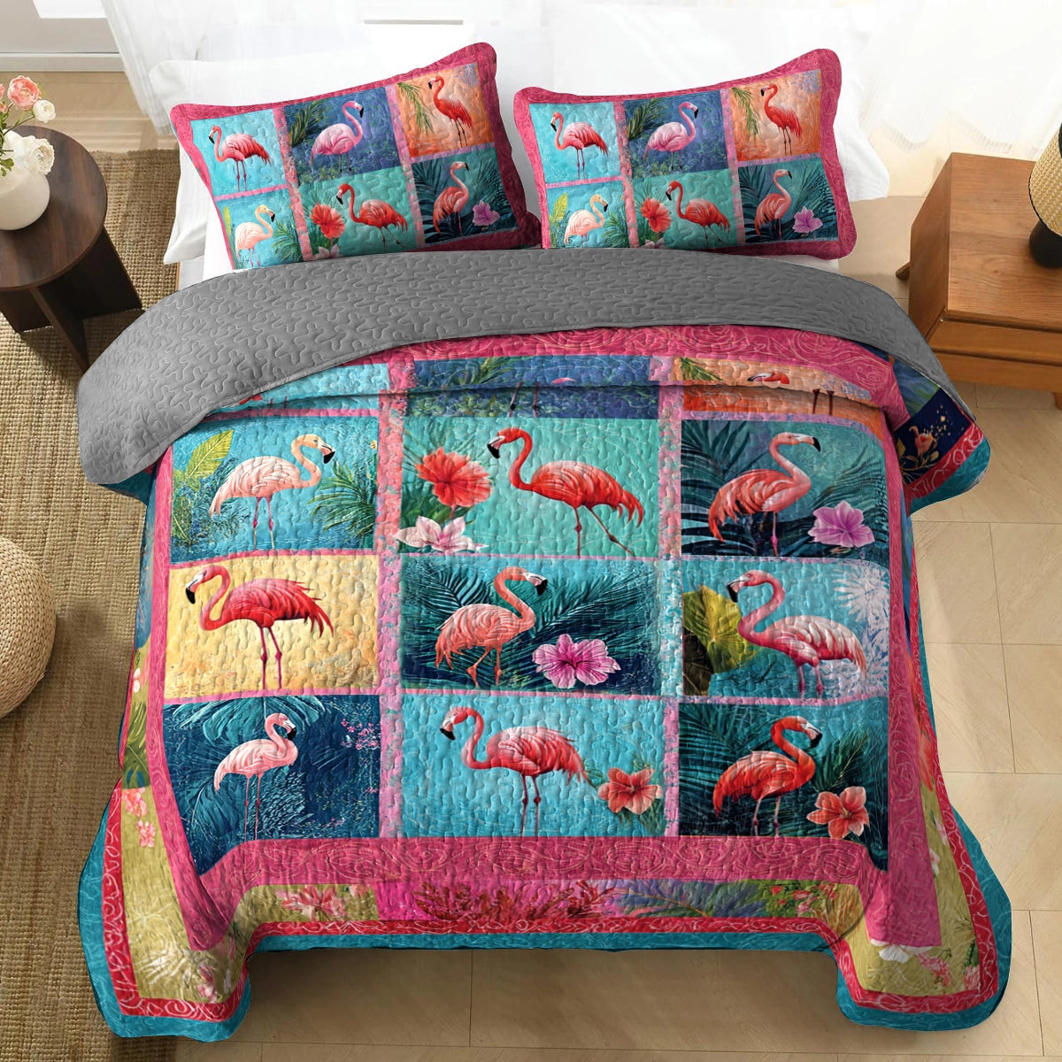 Shineful All Season Quilt 3-Piece Set - Flamingo Paradise