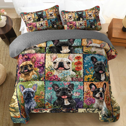 Shineful All Season Quilt 3-Piece Set - French Bulldog Garden