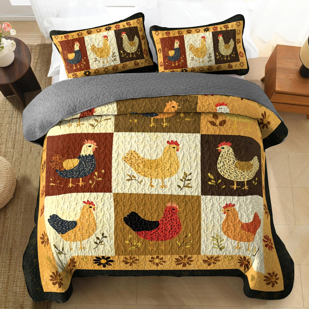 Shineful All Season Quilt 3-Piece Set - Country Chicken