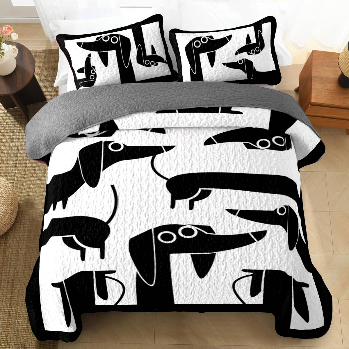 Shineful All Season Quilt 3-Piece Set Dachshund B&W