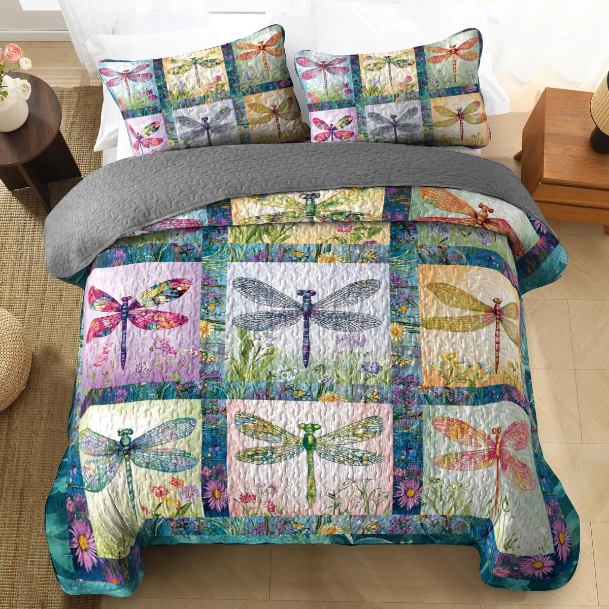 Shineful All Season Quilt 3-Piece Set - Dragonfly Garden