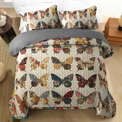 Shineful All Season Quilt 3-Piece Set - Vintage Butterflies