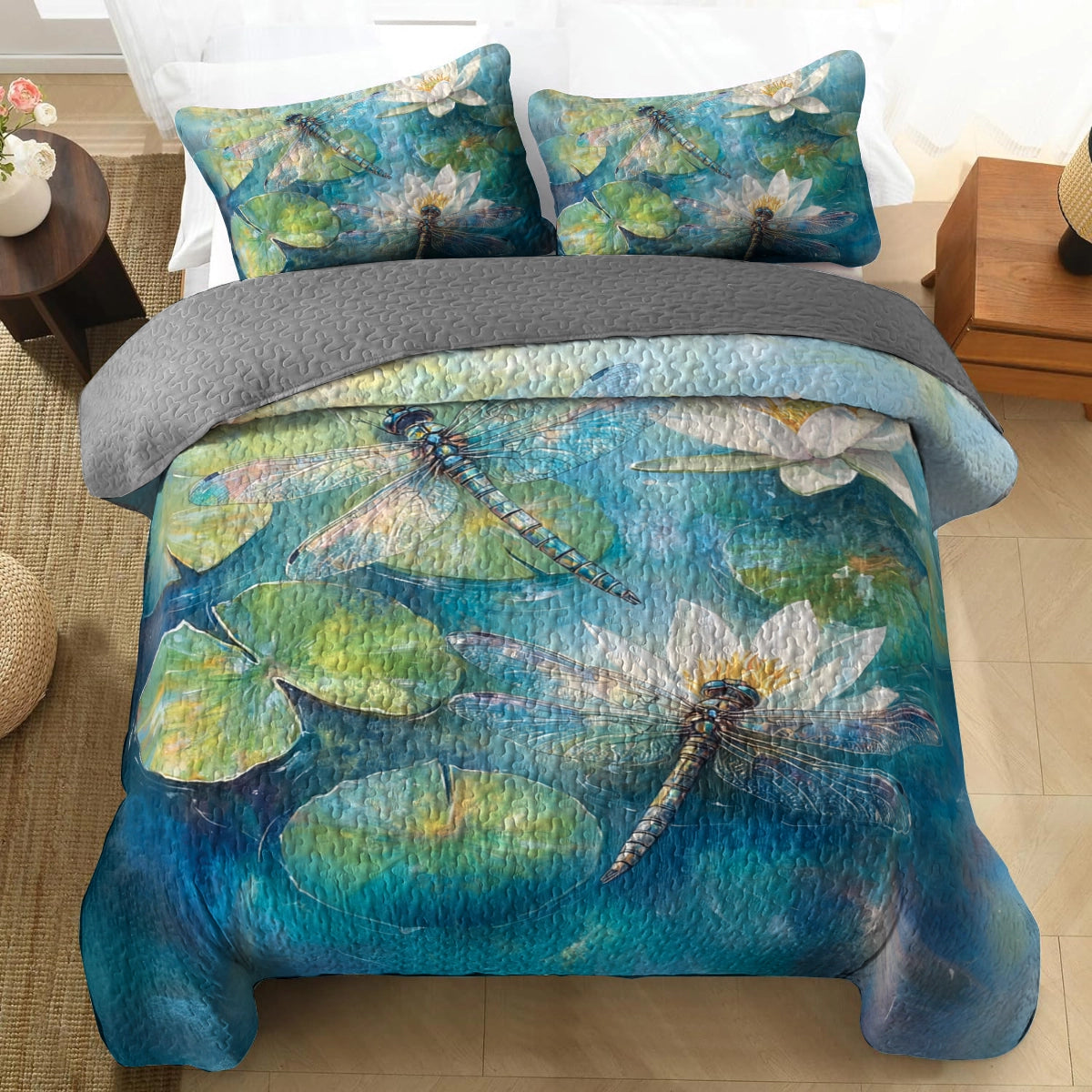 Shineful All Season Quilt 3-Piece Set - Tranquil Dragonfly Dreams