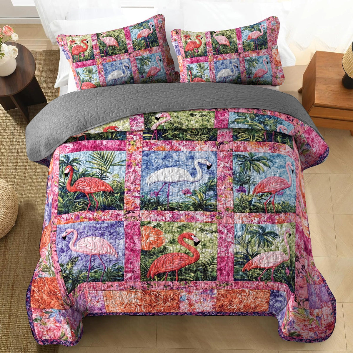 Shineful All Season Quilt 3-teiliges Set - Flamingo Paradise