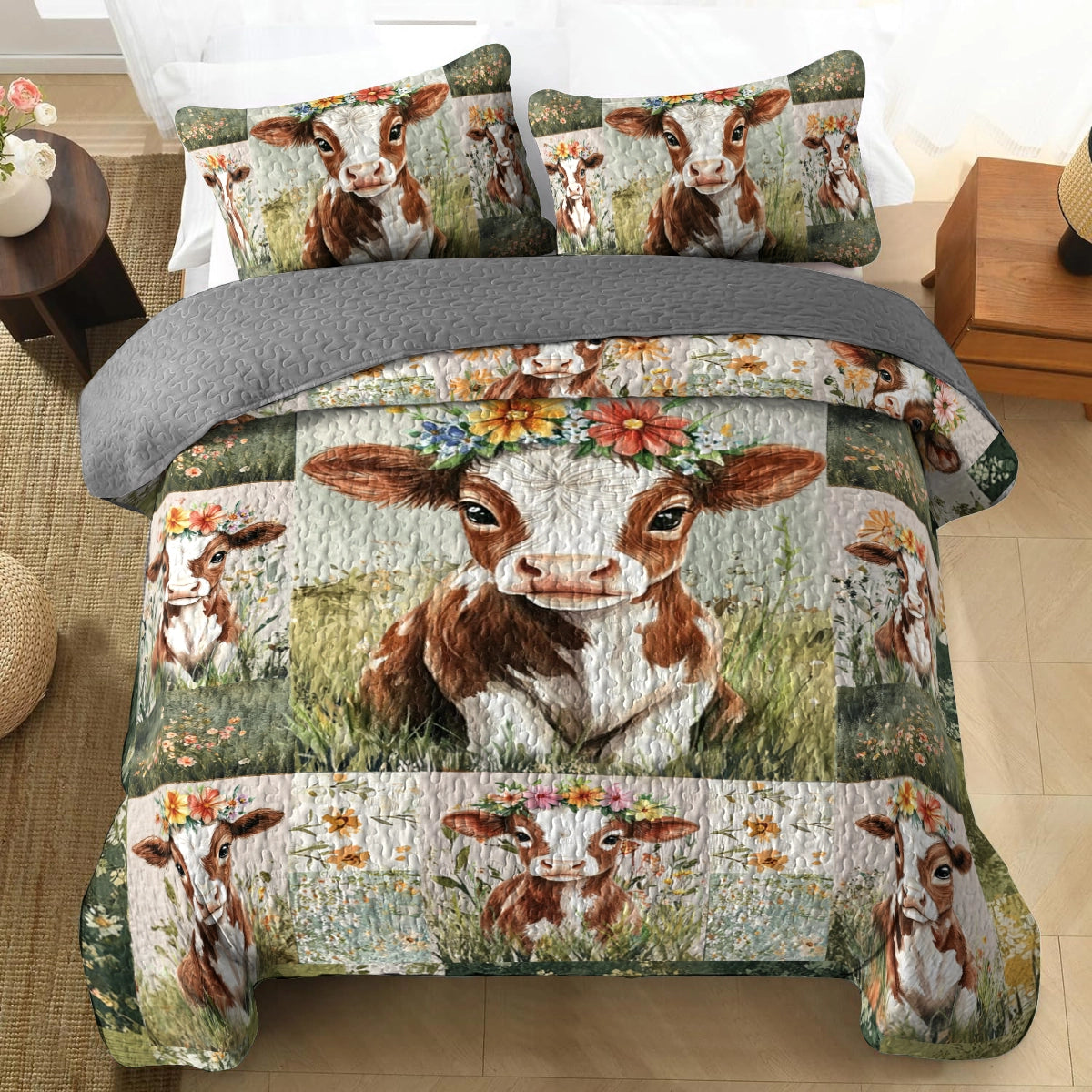 Shineful All Season Quilt 3-Piece Set - Country Charm Cow