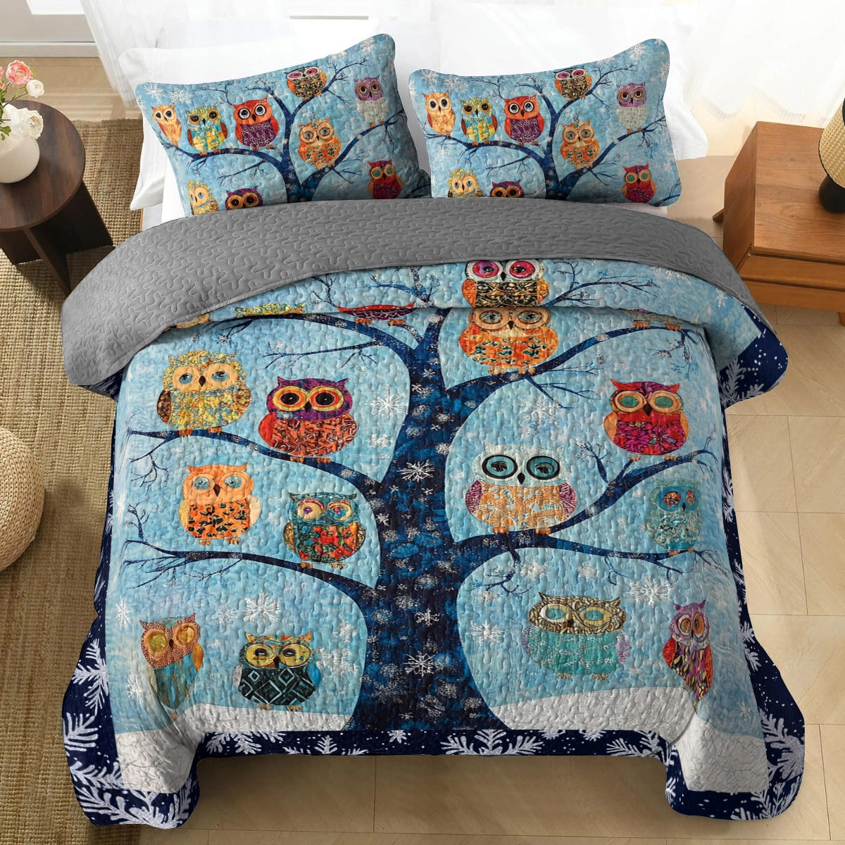 Shineful All Season Quilt 3-Piece Set - Winter Owl Tree