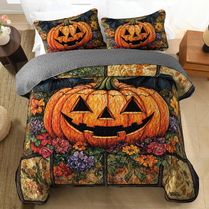 Shineful All Season Quilt 3-Piece Set - Autumn Harvest Jack-O'-Lantern