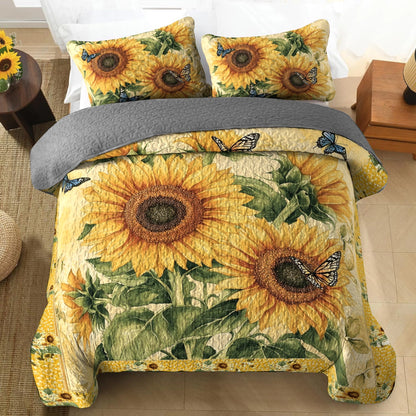 Ensemble de courtepointe toutes saisons Shineful 3 pièces - Golden Sunflower Dreams