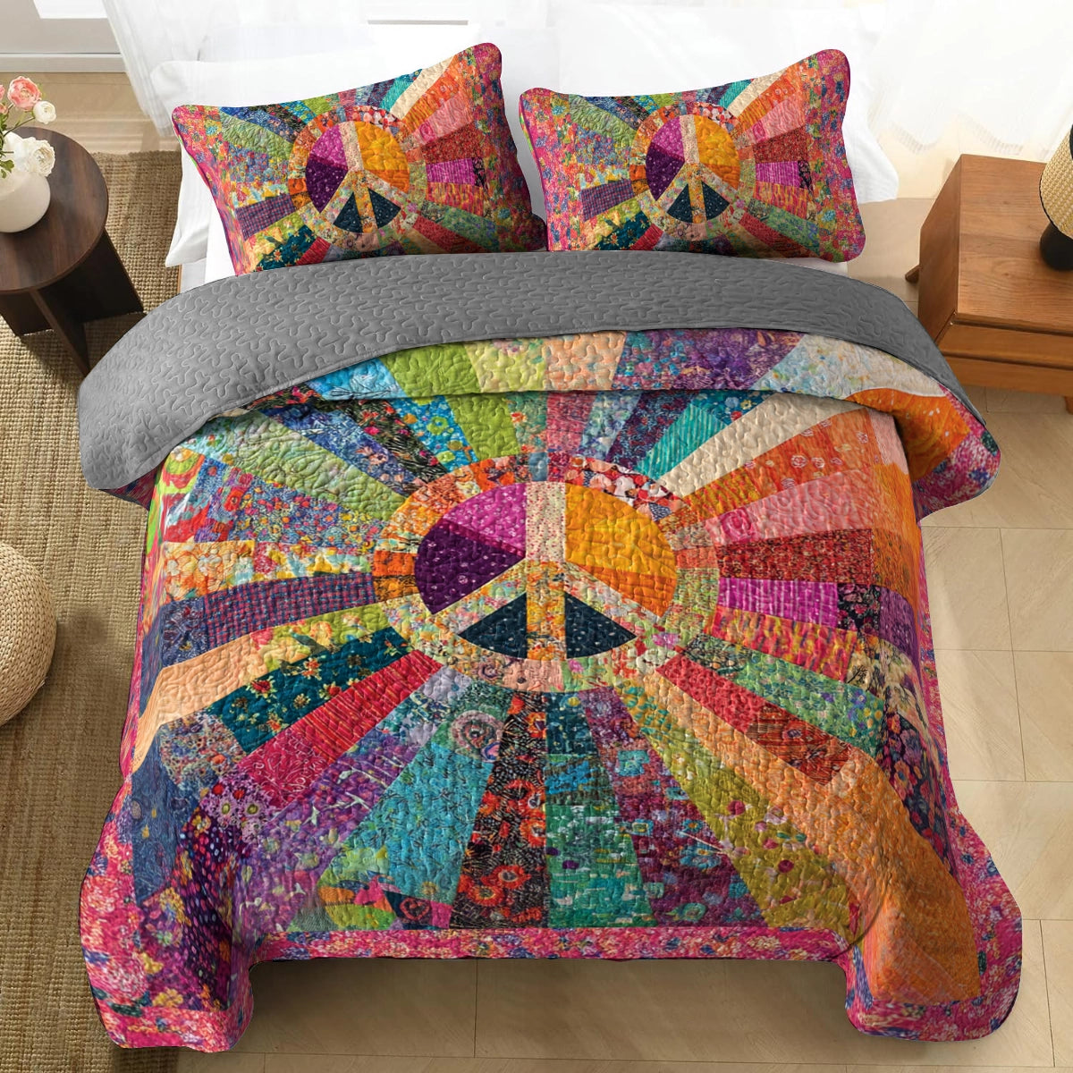 Shineful All Season Quilt 3-Piece Set Hippie Radiant Peace