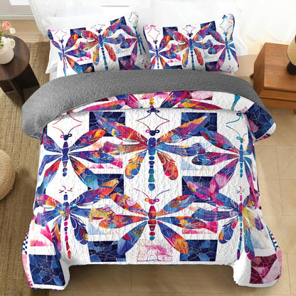 Shineful All Season Quilt 3-Piece Set Vibrant Dragonfly Bliss