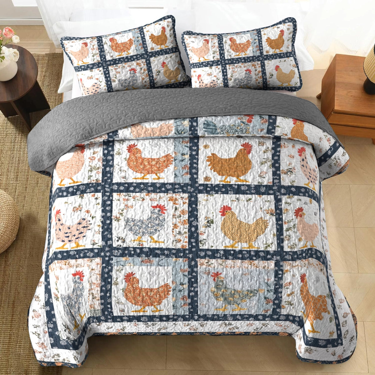 Shineful All Season Quilt 3-Piece Set - Charming Chicken