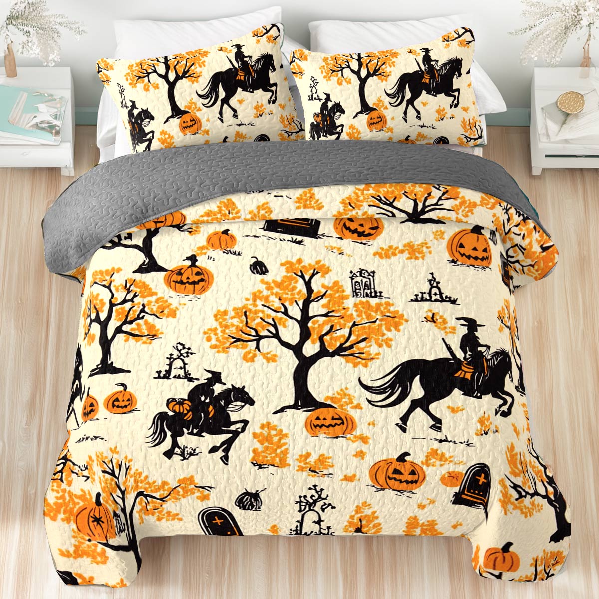 Shineful All Season Quilt 3-Piece Set Riding Pumpkins